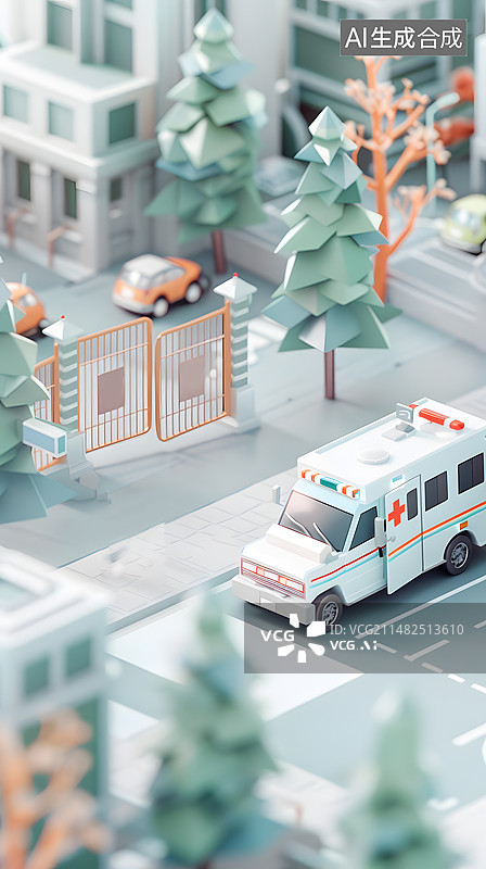 【AI数字艺术】救护车和医生微缩景观图片素材