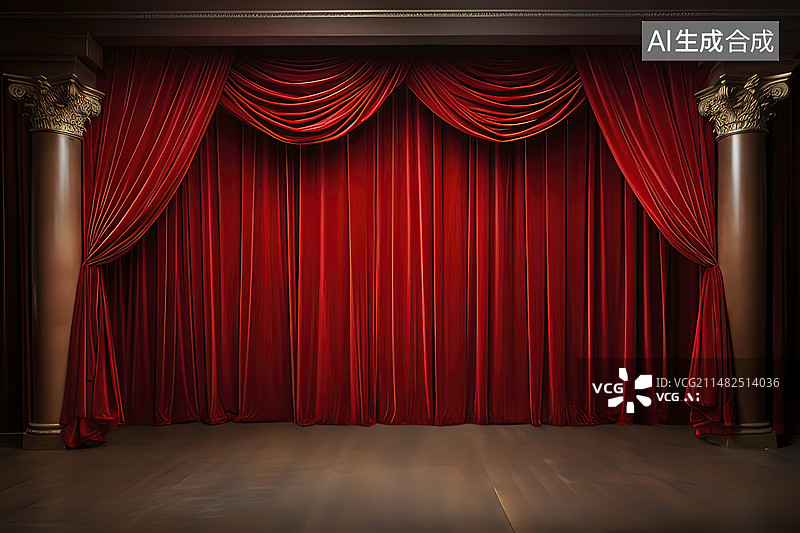 【AI数字艺术】舞台红色幕布图片素材