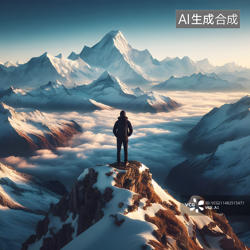 【AI数字艺术】山顶 远山 背影图片素材