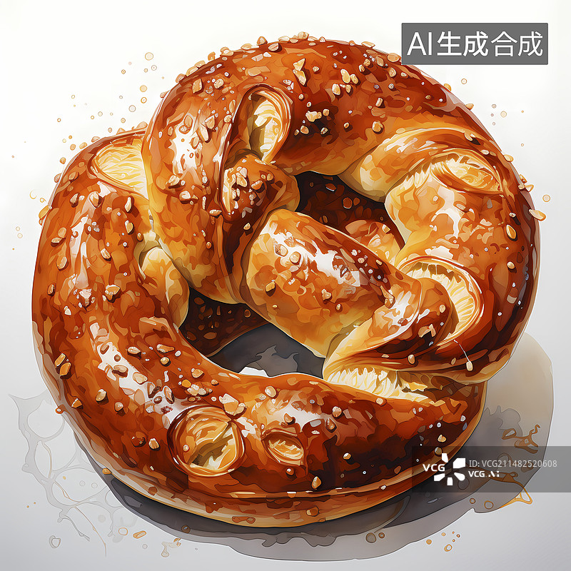 【AI数字艺术】数码科技水彩面包蝴蝶脆饼插画图片素材