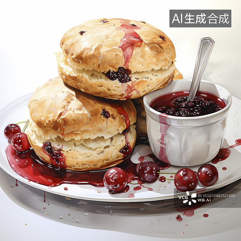 【AI数字艺术】数码科技水彩面包司康插画图片素材