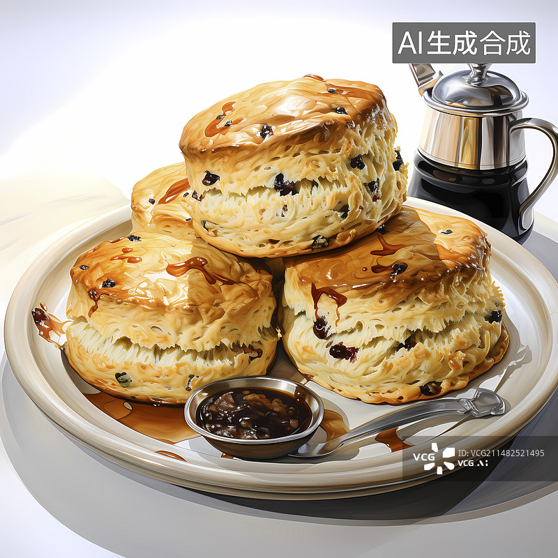 【AI数字艺术】数码科技水彩面包司康插画图片素材