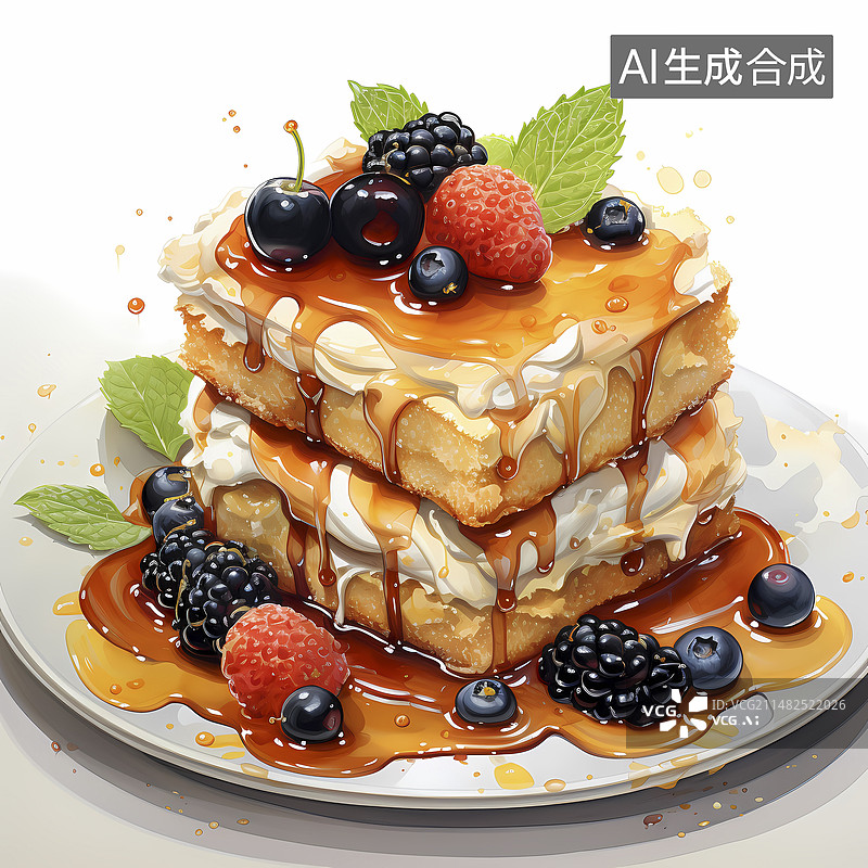 【AI数字艺术】数码科技水彩海綿蛋糕插画图片素材