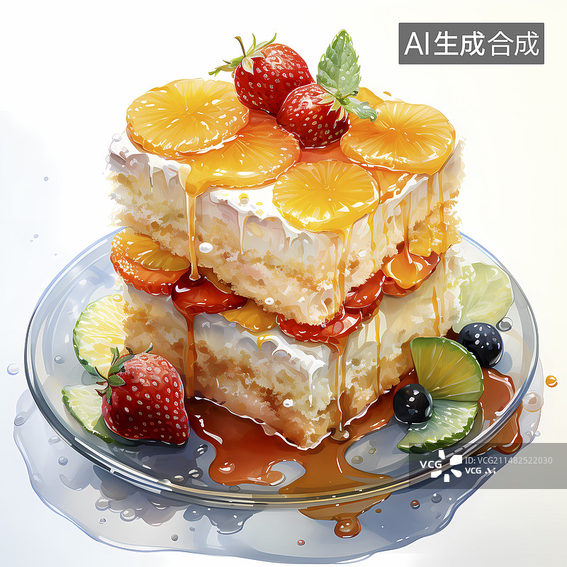 【AI数字艺术】数码科技水彩海綿蛋糕插画图片素材