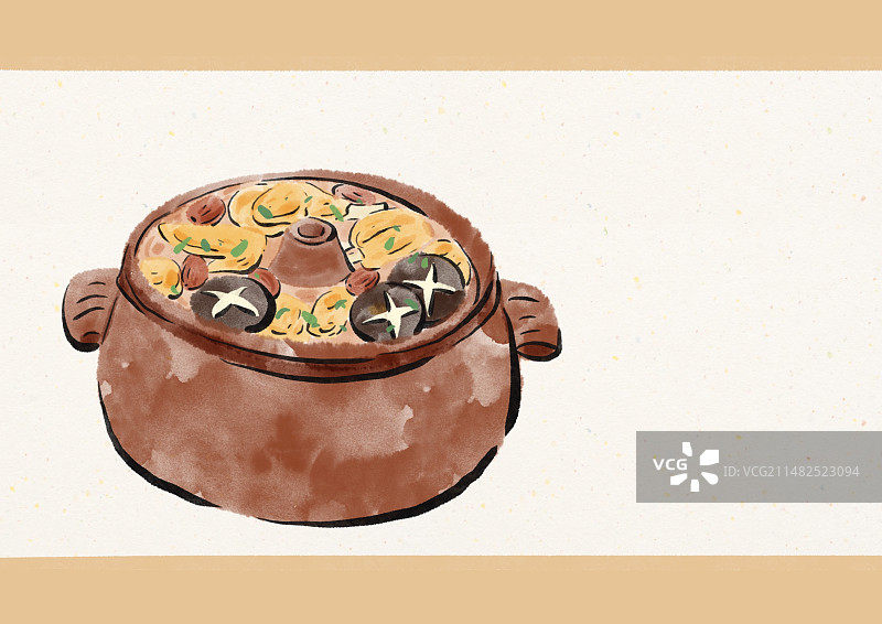 水墨风云南美食插画-汽锅鸡图片素材