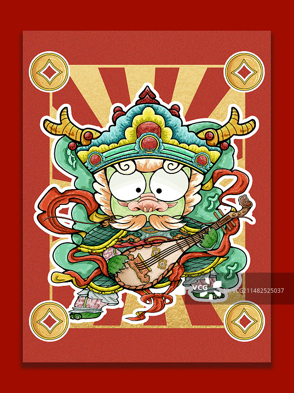 2024龙年系列插画 | 五福临门 四大天王 龙年新春插画图片素材