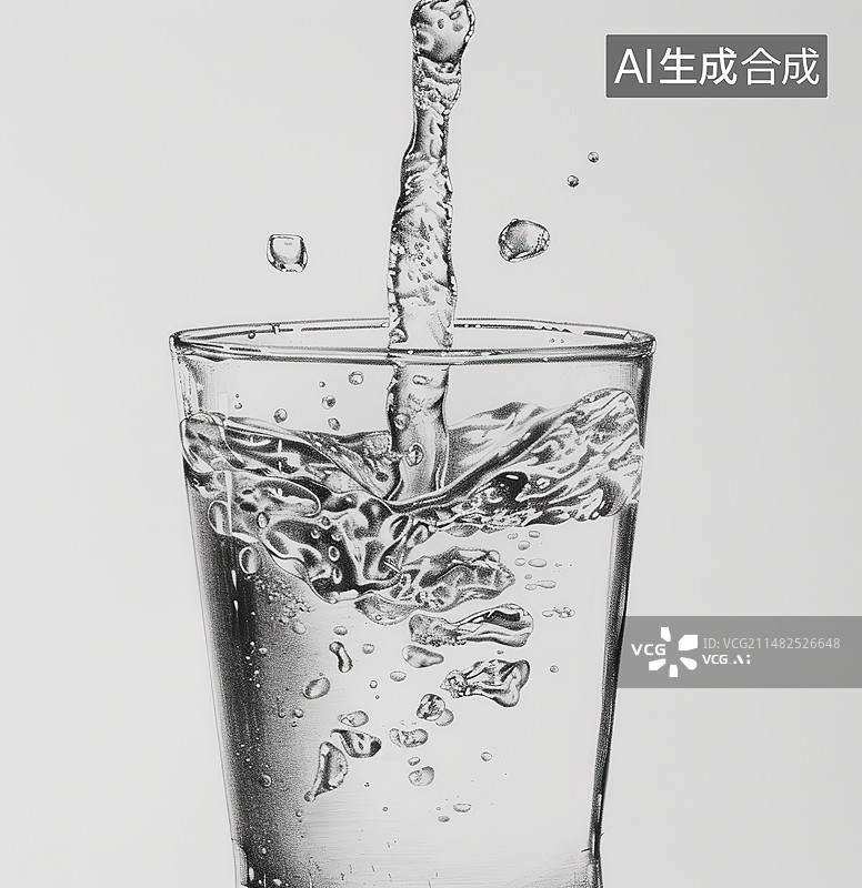 【AI数字艺术】白色背景下饮用玻璃杯中冰块的特写镜头图片素材