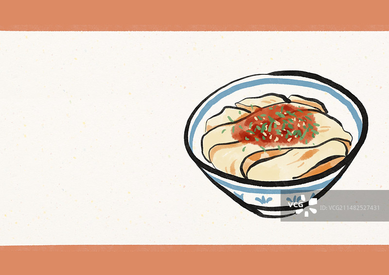 水墨风西安美食插画-裤带面图片素材