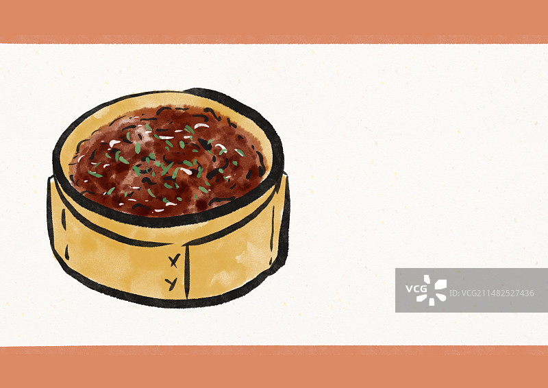 水墨风西安美食插画-粉蒸肉图片素材