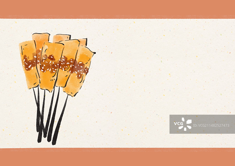 水墨风西安美食插画-豆皮涮牛肚图片素材