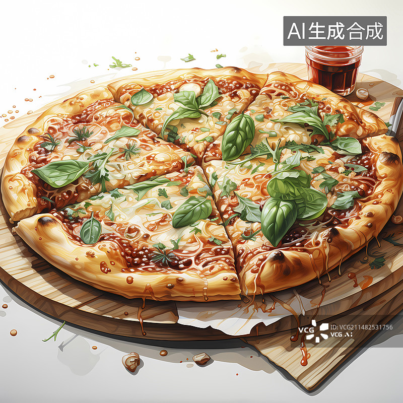 【AI数字艺术】数码科技水彩披萨插画图片素材