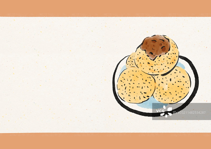 水墨风太原美食插画-闻喜煮饼图片素材