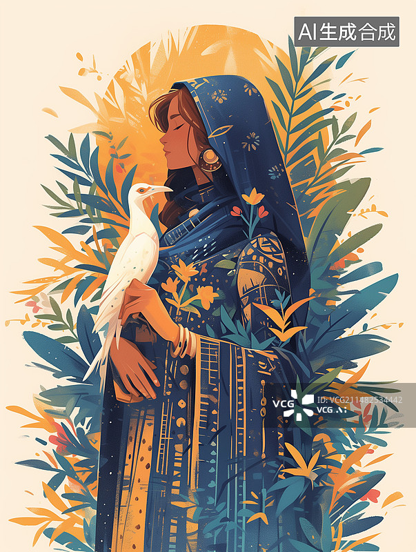 【AI数字艺术】女人与鸟图片素材