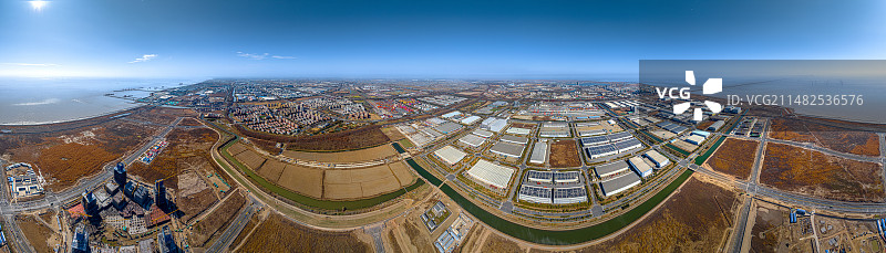 上海临港现代物流产业园全景 海边的物流仓库 临港自贸区仓储物流基础设施 洋山特殊综合保税区图片素材