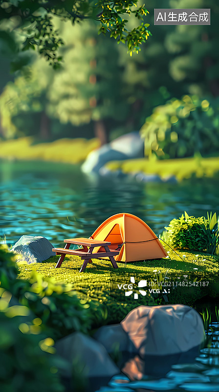 【AI数字艺术】春天户外露营写实风格背景图片素材