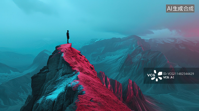 【AI数字艺术】站在悬崖上的一个人图片素材