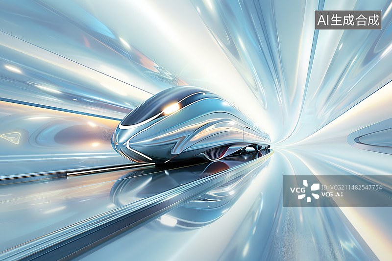 【AI数字艺术】未来科技磁悬浮列车概念科幻插画图片素材