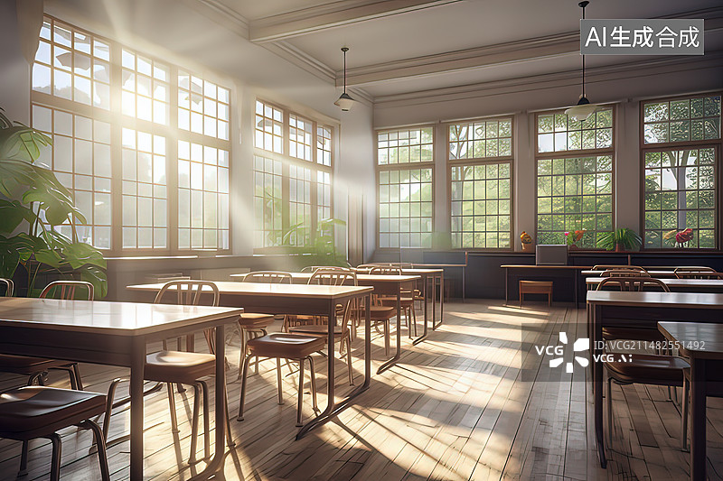 【AI数字艺术】阳光照进教室图片素材