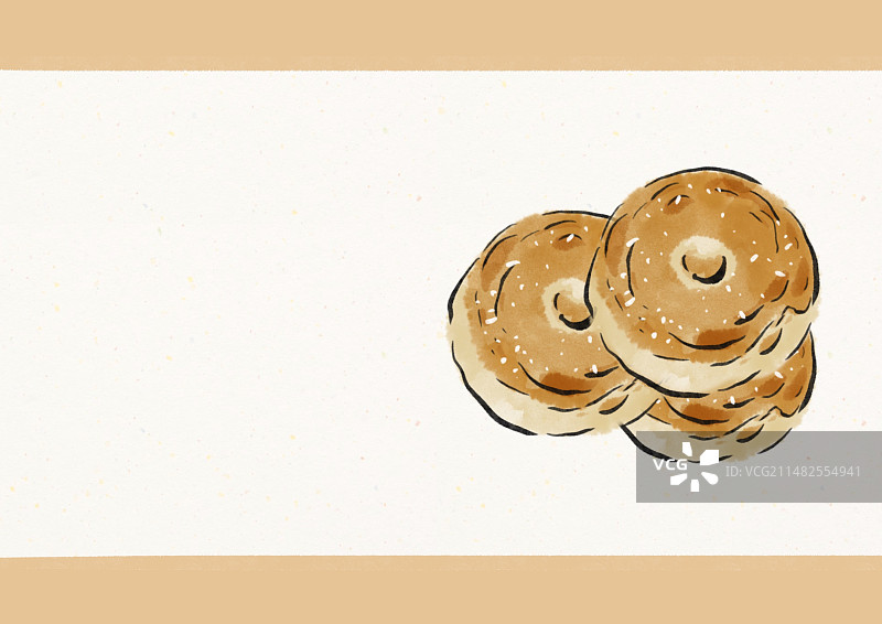 水墨风新疆美食插画-窝窝馕图片素材