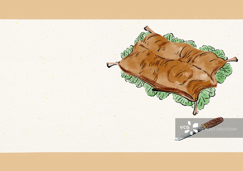 水墨风新疆美食插画-烤全羊图片素材