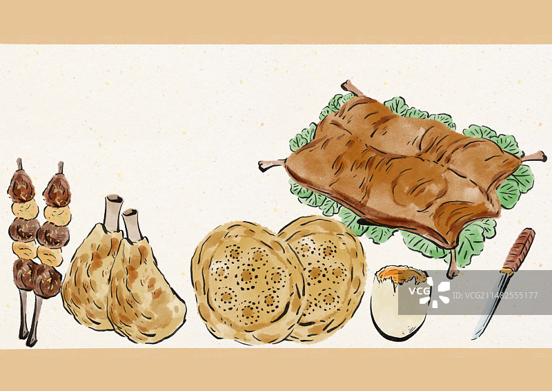 水墨风新疆美食插画图片素材