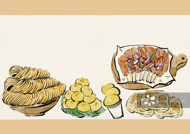 水墨风新疆美食插画图片素材
