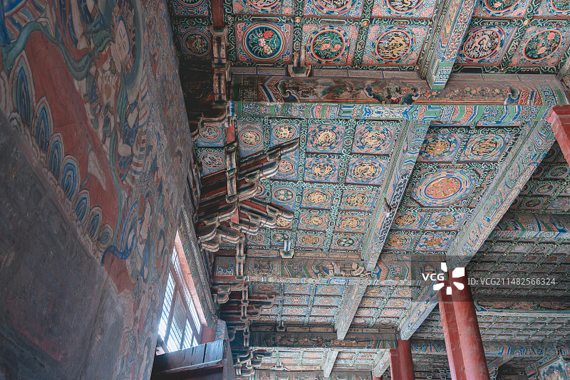 大同华严寺大雄宝殿内部特写图片素材