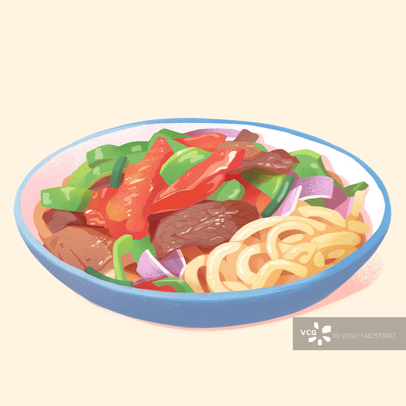 美食拉条子面条米粉炒面盖面拉面拌面炒肉传统食物中国文化插画图片素材
