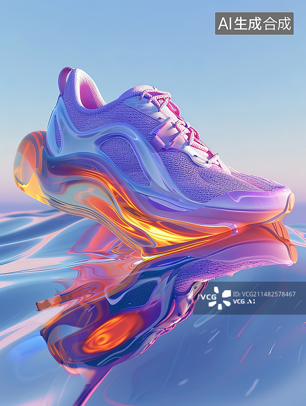 【AI数字艺术】彩色背景下的凉鞋特写镜头图片素材