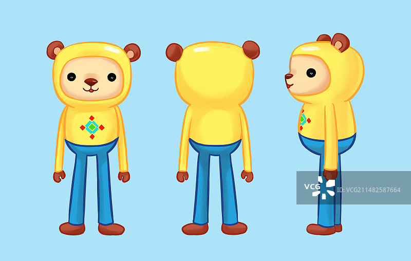 卡通小熊三视图图片素材