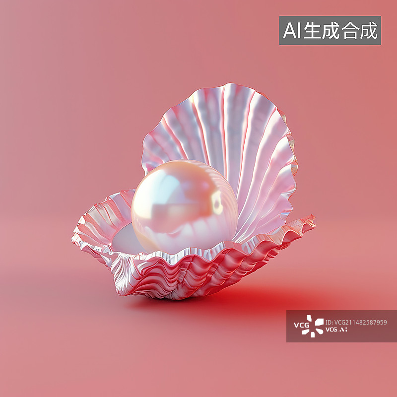【AI数字艺术】粉红色背景上的贝壳特写镜头图片素材