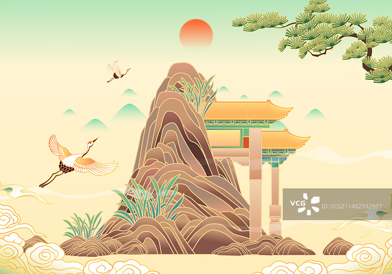 传统建筑牌坊插画图片素材