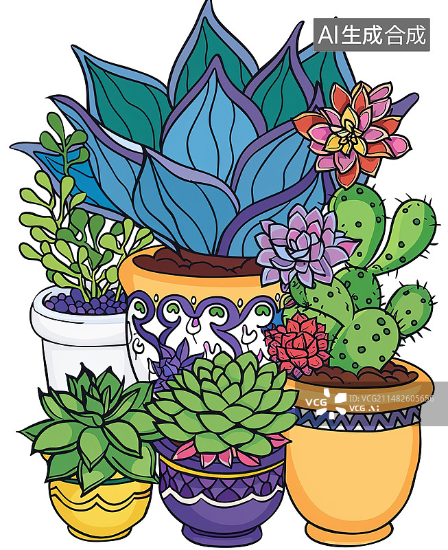 【AI数字艺术】可爱的手绘仙人掌派对请柬图片素材