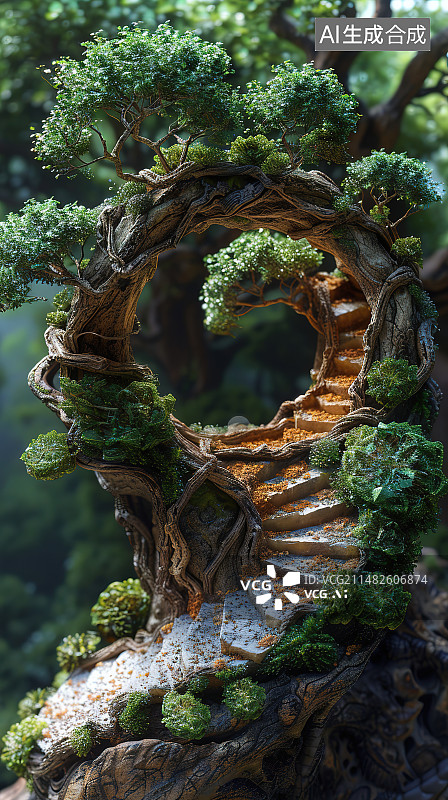 【AI数字艺术】树干上苔藓的特写镜头图片素材