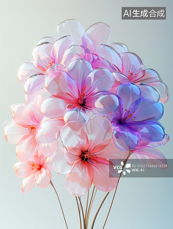 【AI数字艺术】气球花膨胀风花朵鲜艳插图图片素材