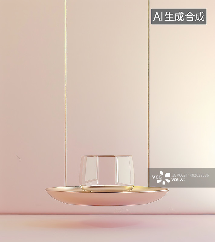 【AI数字艺术】靠墙桌子上的空杯子特写镜头图片素材