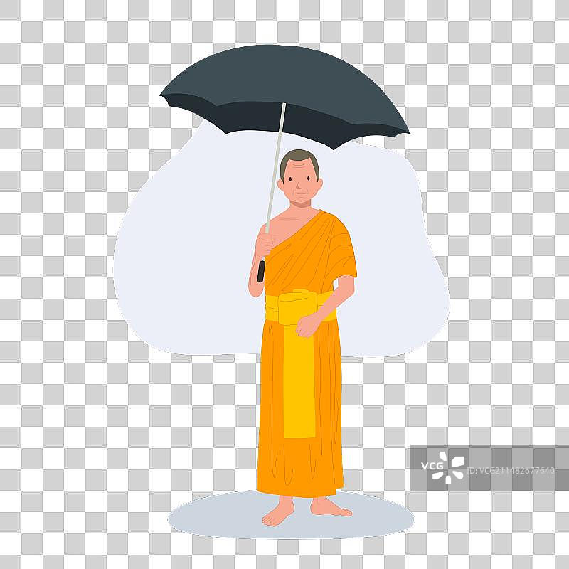 身穿传统长袍，手持黑伞的泰国僧侣图片素材