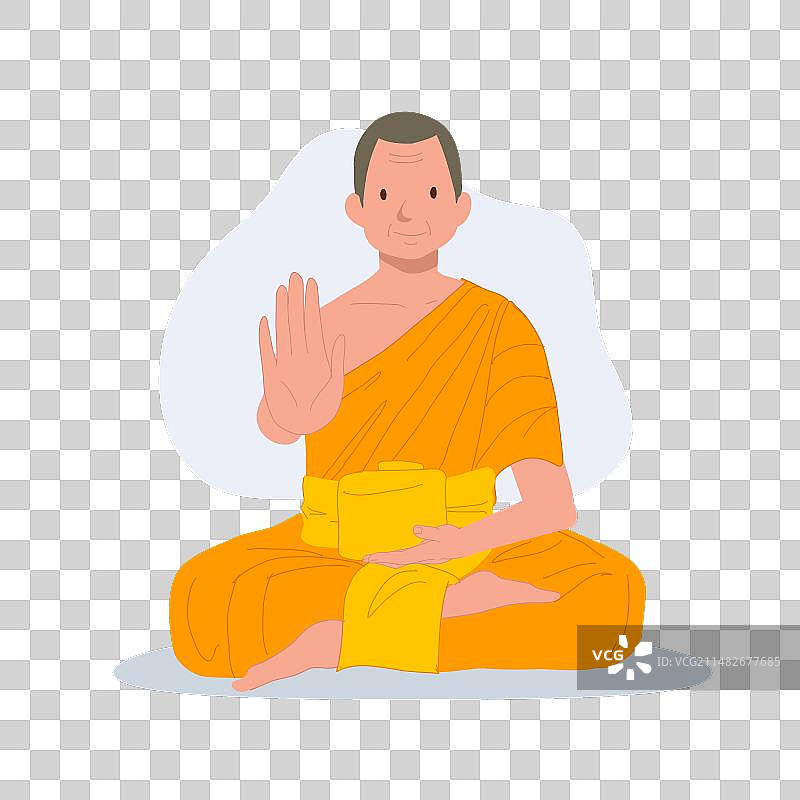 穿着传统长袍的坐着的泰国僧侣图片素材