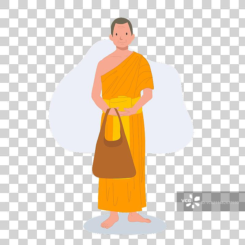 身穿传统长袍、手提布袋的泰国僧侣图片素材