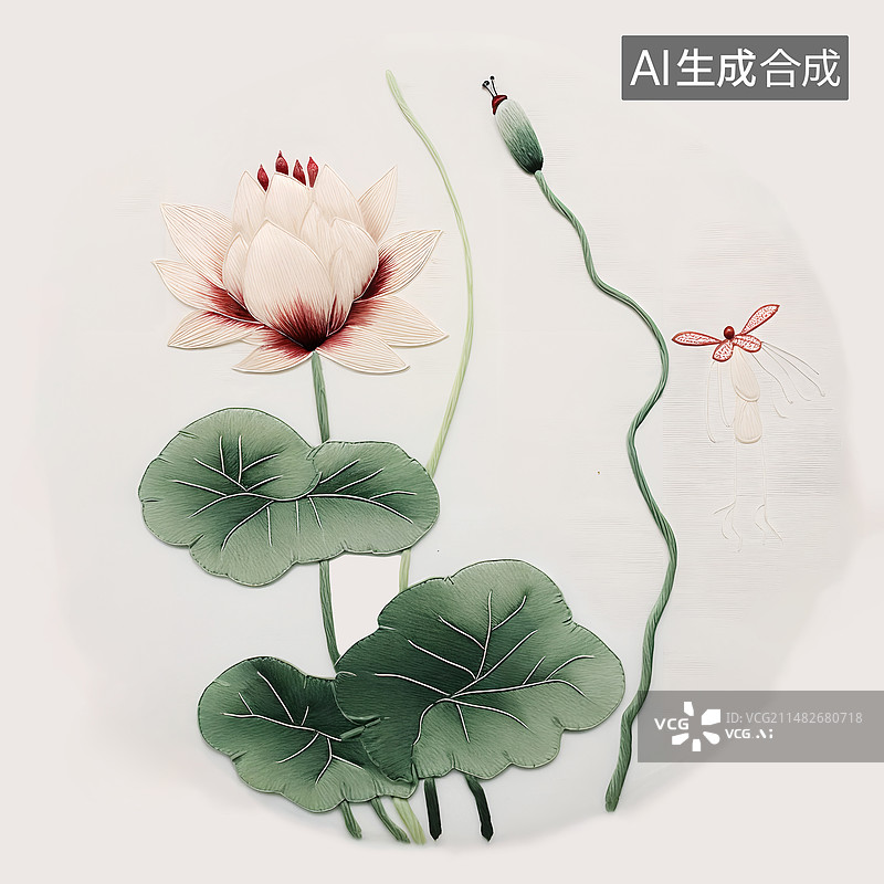 【AI数字艺术】苏绣艺术荷花图案图片素材