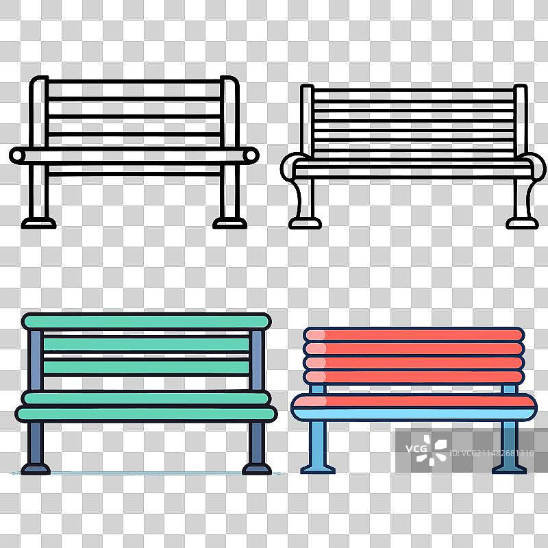 公园长椅图标：舒适的公共木制座椅图片素材