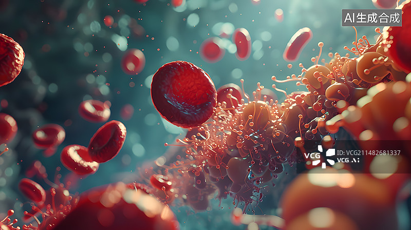 【AI数字艺术】血管中的血红细胞微观特写图片素材
