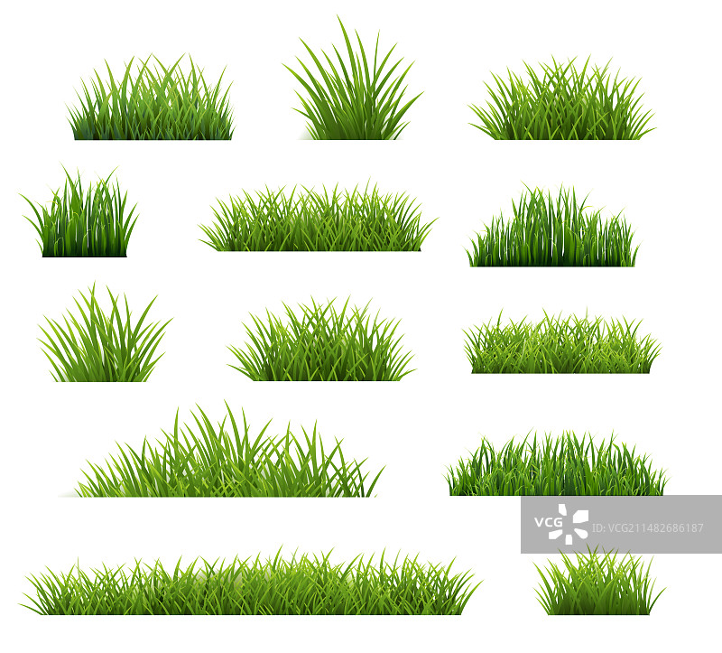 草地边框套装，白色背景隔离图片素材