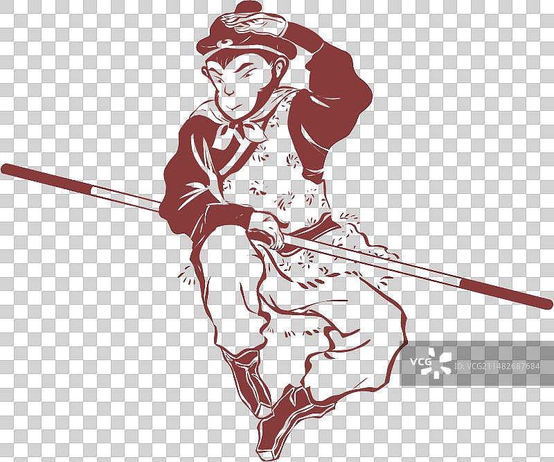 西游记美猴王孙悟空手持金箍棒跳起来看动作元素图片素材