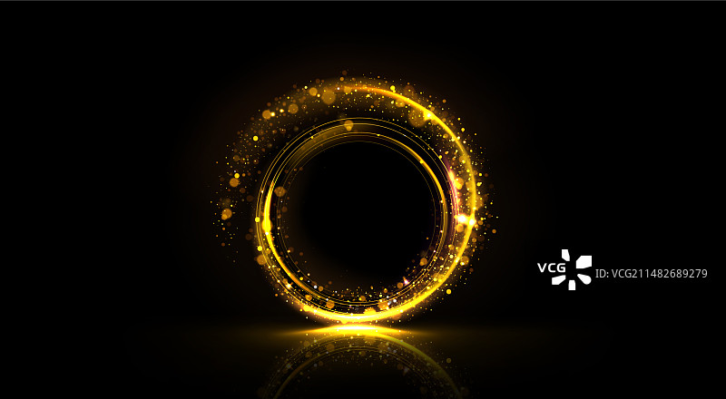 黑色背景上的金色发光闪光圆圈边框图片素材