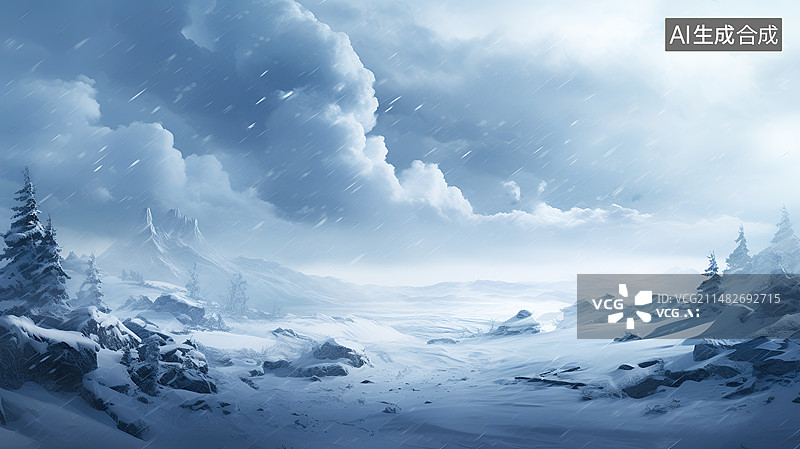 【AI数字艺术】水彩风格暴风雪中的雪山插画背景图图片素材