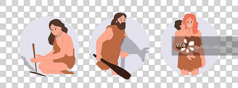 石器时代原始人生存扁平设计图片素材