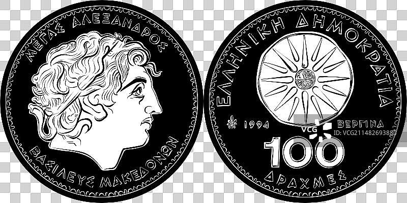 亚历山大大帝的100德拉克马希腊硬币图片素材