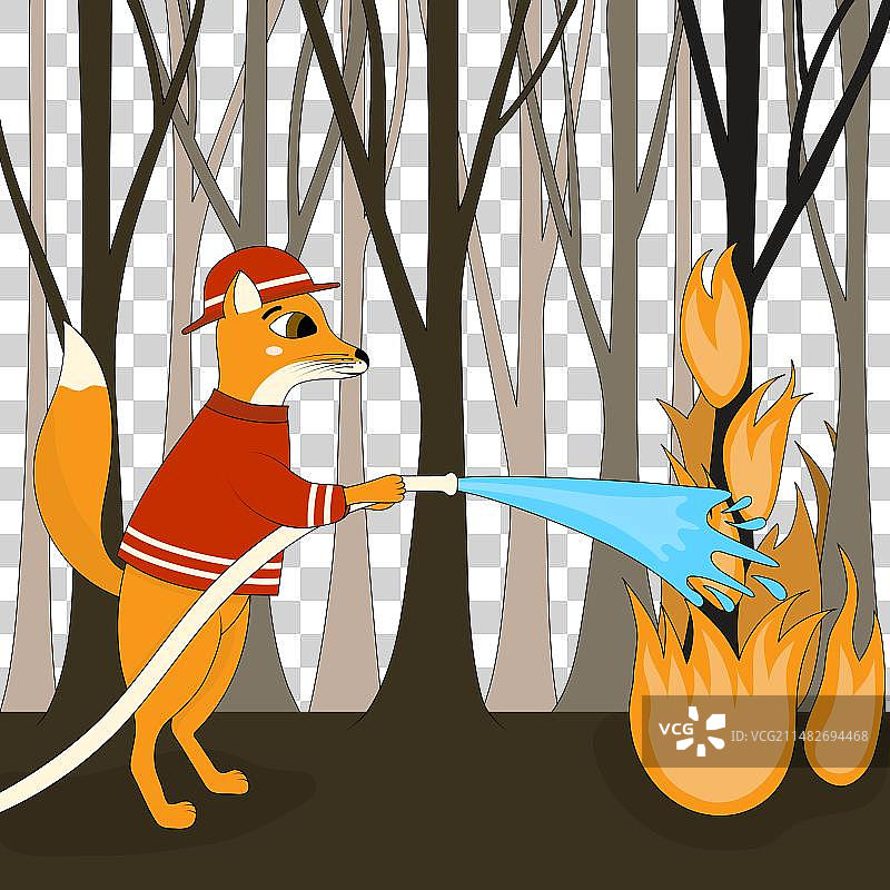 可爱的狐狸消防员卡通动物角色图片素材