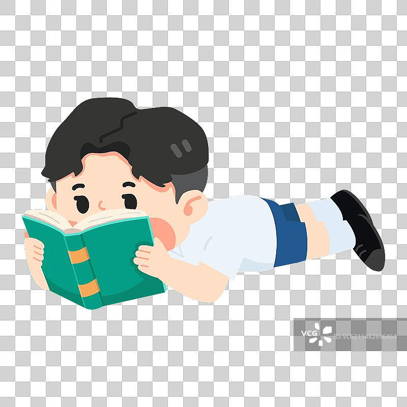 卡通男孩躺着看书图片素材